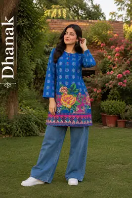 1 Pc Women's Stitched Dhanak Printed Shirt
