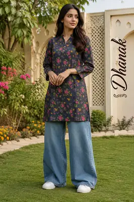 1 Pc Women's Stitched Dhanak Printed Shirt