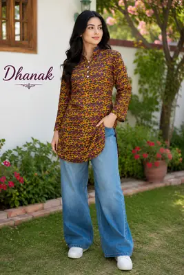 1 Pc Women's Stitched Dhanak Printed Shirt