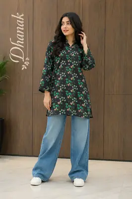 1 Pc Women's Stitched Dhanak Printed Shirt