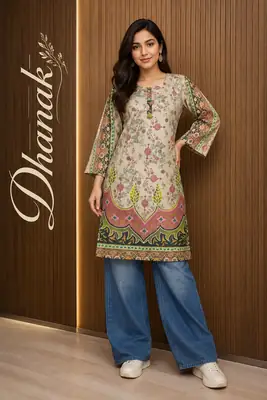 1 Pc Women's Stitched Dhanak Printed Shirt