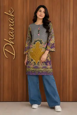 1 Pc Women's Stitched Dhanak Printed Shirt