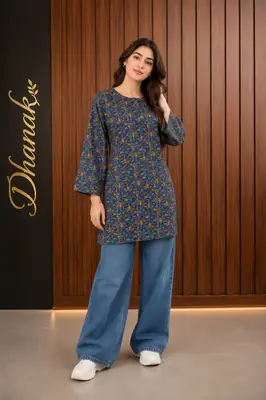 1 Pc Women's Stitched Dhanak Printed Shirt