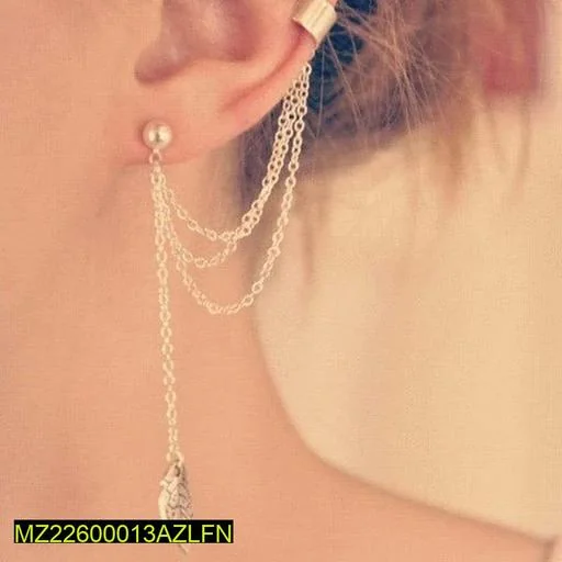 Golden Leaf Ear Cuffs Earrings Alloy Party Eid Jewelry