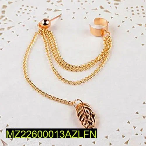 Golden Leaf Ear Cuffs Earrings Alloy Party Eid Jewelry thumbnail 2