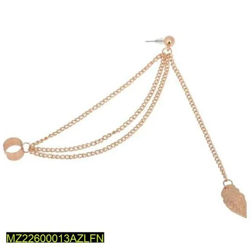 Golden Leaf Ear Cuffs Earrings Alloy Party Eid Jewelry thumbnail 3