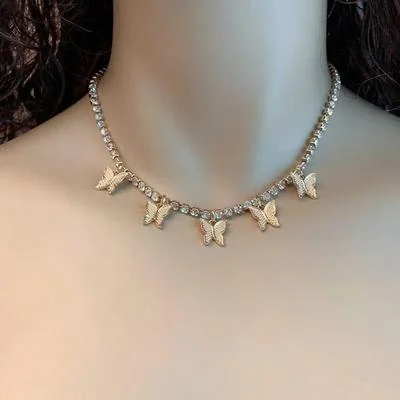 Golden Butterfly Choker with Rhinestones for Women thumbnail 2