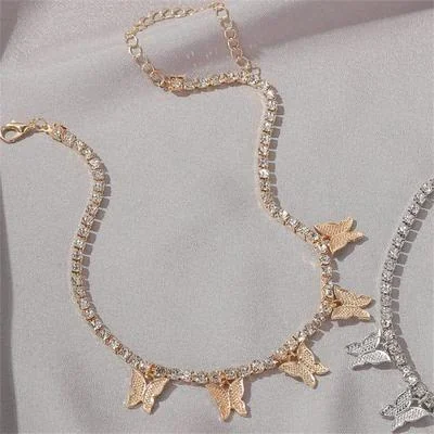 Golden Butterfly Choker with Rhinestones for Women thumbnail 4