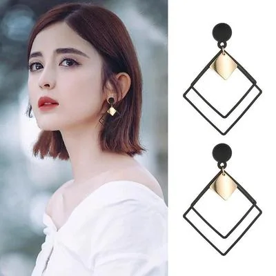 Square Earrings Black Gold Lightweight Eid Gifting