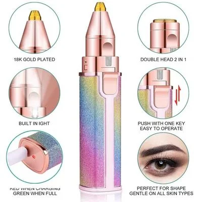 Rechargeable 2-in-1 Eyebrow Trimmer & Facial Shaver Multicolor thumbnail 5