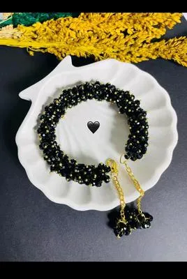 Black Crystal Gold Plated Gajra Bracelet for Women thumbnail 2