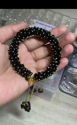 Black Crystal Gold Plated Gajra Bracelet for Women thumbnail 4
