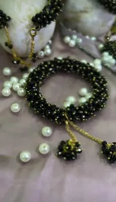 Black Crystal Gold Plated Gajra Bracelet for Women thumbnail 5