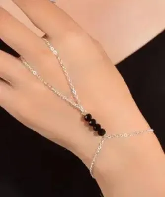 Women's Black Crystal Chain Bracelet Adjustable Silver