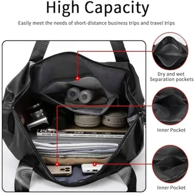 Foldable Travel Bag Black Oxford Cloth Waterproof 15in