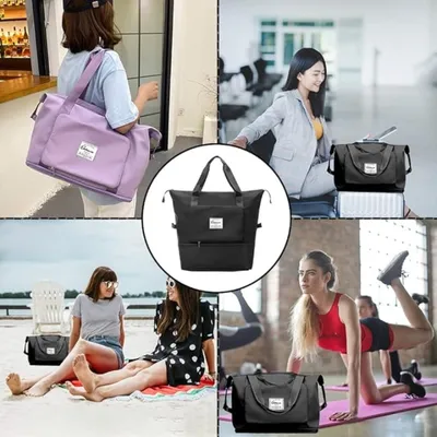 Foldable Travel Bag Black Oxford Cloth Waterproof 15in