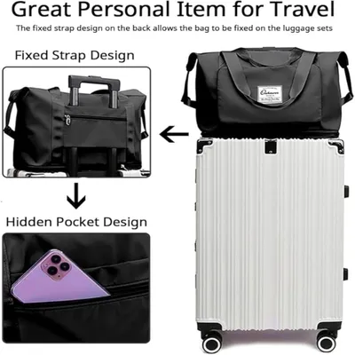 Foldable Travel Bag Black Oxford Cloth Waterproof 15in