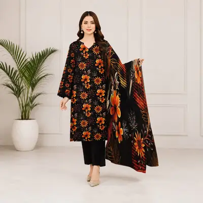 3 Pcs Fabric Lawn Unstitched Digital Print Suit for Women's