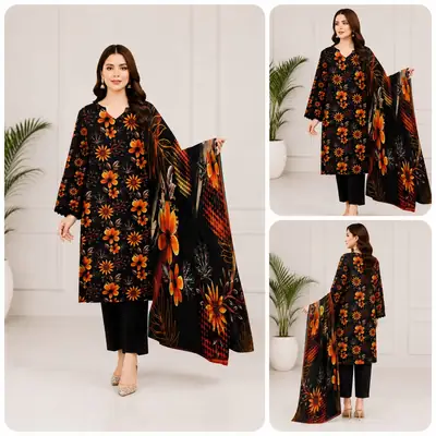 3 Pcs Fabric Lawn Unstitched Digital Print Suit for Women's thumbnail 2