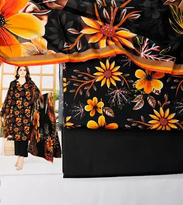 3 Pcs Fabric Lawn Unstitched Digital Print Suit for Women's thumbnail 3