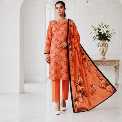 3 Pcs Fabric Lawn Unstitched Digital Print Suit for Women's