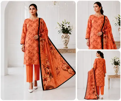 3 Pcs Fabric Lawn Unstitched Digital Print Suit for Women's thumbnail 2