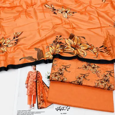 3 Pcs Fabric Lawn Unstitched Digital Print Suit for Women's thumbnail 3