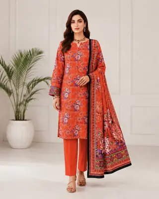 3 Pcs Women's Unstitched Digital Print Suit