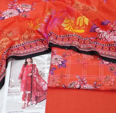 3 Pcs Women's Unstitched Digital Print Suit thumbnail 3
