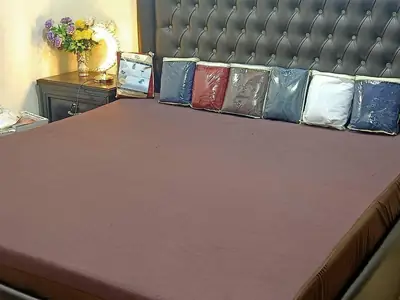 Terry Cotton Plain Double Bed Mattress Cover thumbnail 2