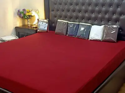 Terry Cotton Plain Double Bed Mattress Cover thumbnail 2