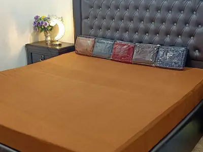 Terry Cotton Plain Double Bed Mattress Cover thumbnail 3