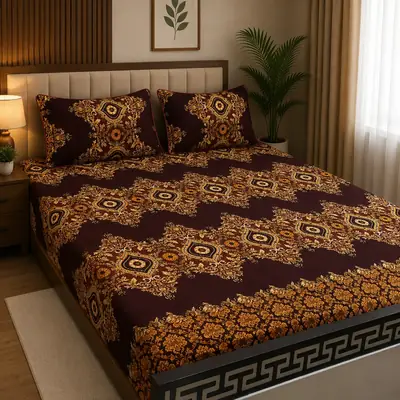 3 Pcs Crystal Cotton Printed Double Bedsheet