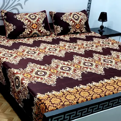 3 Pcs Crystal Cotton Printed Double Bedsheet thumbnail 2