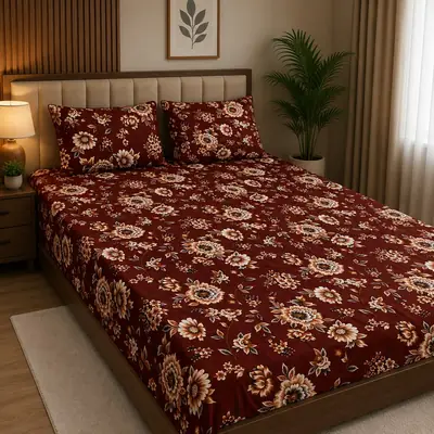 3 Pcs Crystal Cotton Printed Double Bedsheet