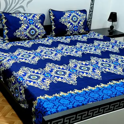 3 Pcs Crystal Cotton Printed Double Bedsheet thumbnail 2