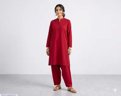 Chic Maroon Cotton Shirt and Trouser Set - 2 Pcs for Everyday Wear