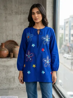1 Pc Women's Stitched Lawn Embroidered Shirt