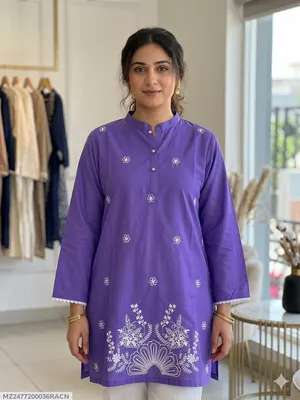 1 Pc Women's Stitched Lawn Striaght Cut Shirt thumbnail 1