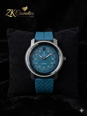 Men's Elegant Blue Crystal Quartz Watch with Silicone Strap thumbnail 2