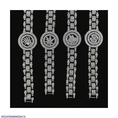 Iced Out Silver Spinner Watches 8mm Stainless Steel Multiple Designs