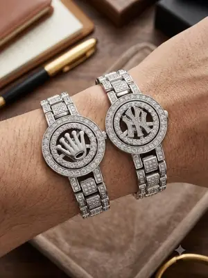 Luxury Iced Stainless Steel Bracelet (Rolex Crown / NY Logo Design)