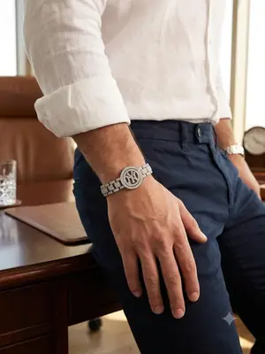 Luxury Iced Stainless Steel Bracelet (Rolex Crown / NY Logo Design) thumbnail 2
