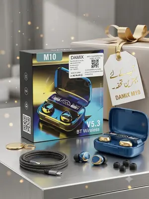 DAMIX M10 TWS Bluetooth Wireless Earbuds V5.3 with LED Display Charging Case | HD Sound | Touch Control