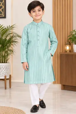 1 Pc Boy's Stitched Raw Silk Printed Kurta