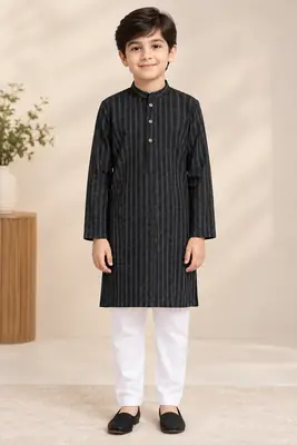 1 Pc Boy's Stitched Raw Silk Printed Kurta