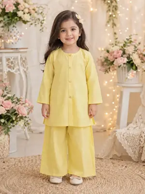 2 Pcs Girl's Lawn Plain Shirt And Trouser Suit