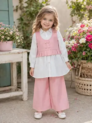 3 Pcs Girl's Lawn Plain Shirt And Trouser Suit