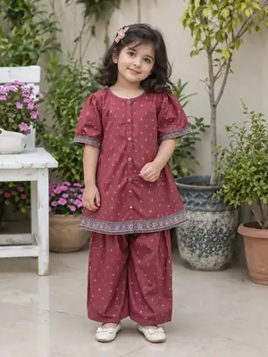 2 Pcs Girl's Lawn Printed Shirt And Trouser Suit