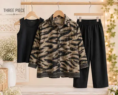 3 Pcs Girl's Lawn Printed Shirt And Trouser Suit